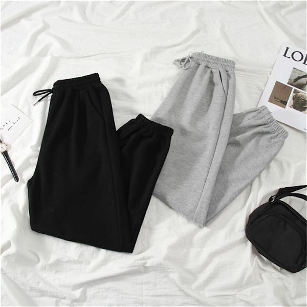 Kvinnor Solida träningsbyxor Höst Baggy Mode Oversize Sports Pan Gray M