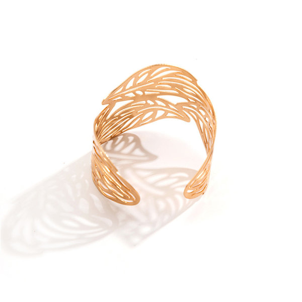 Metall Hollow Flower Leaf Armring Dam Open Justerbar bred manschett C2