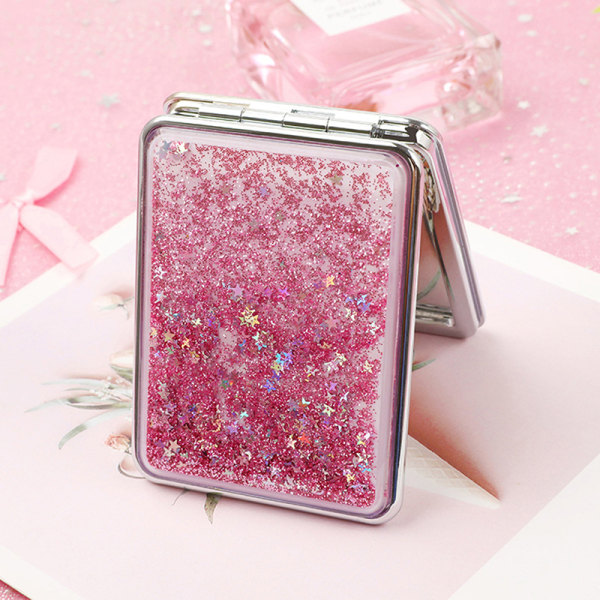 Bärbar dubbelsidig hopfällbar kosmetisk fickspegel med Flowi Pink Square