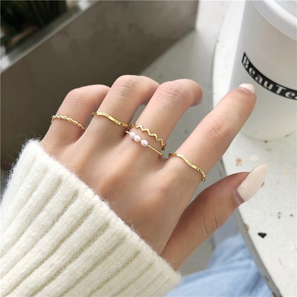 5 st mode smycken ringar set metall ihåliga runda öppning kvinnor Silver