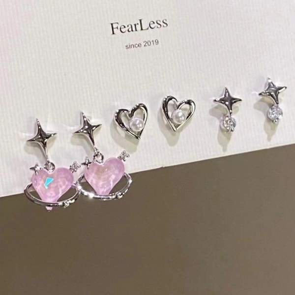 6 st/ set Rosa Kristall Opal Persika Hjärta Cross Star Drop örhängen 6pcs/set