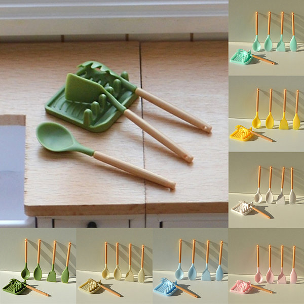 1Set 1:6 Dollhouse Mini Pot Spatel Sked Spade Skrape m/Tra White