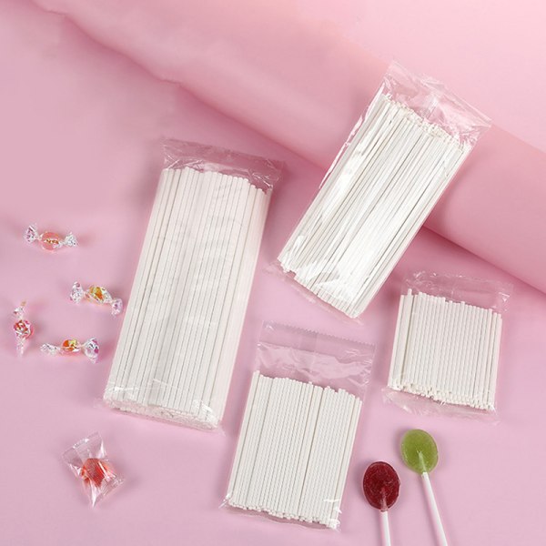 100st Plast Lollipop Stick Säker Vit DIY baktillbehör 100x3mm