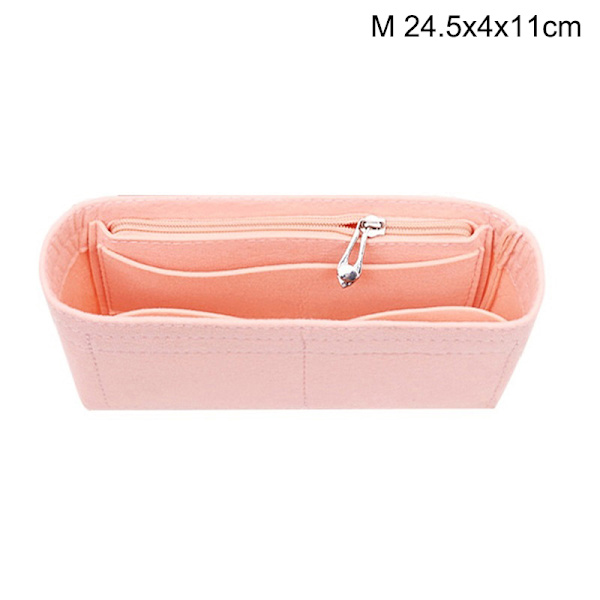 Multi-Pocket Dam Insert Bag Filt Tyg Handväska Handväska Organiz Pink M