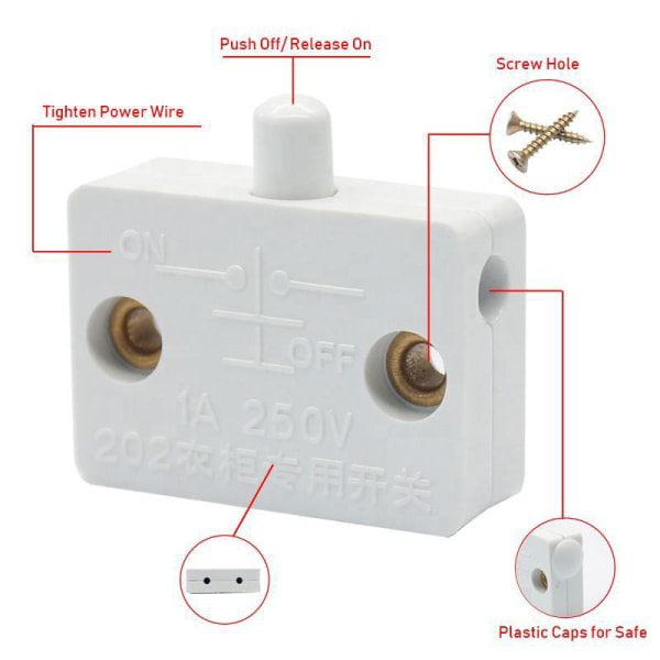 Garderob Ljusbrytare Dörr Touch Switch Automatisk Belysning Cabi White