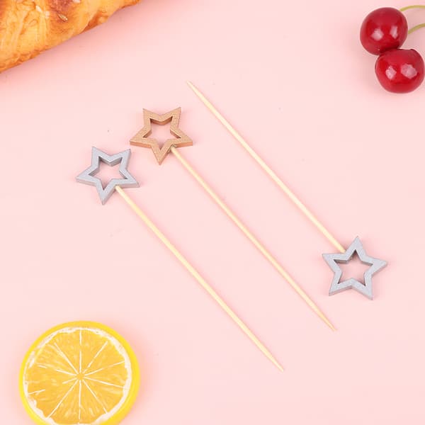 50st Star Shape Bambuspett Cocktailval Buffé Frukt Cu Silver