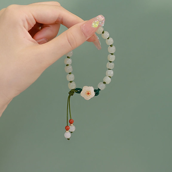 Peach Flower Jade Armband För Kvinnor Flickor Mode Pärlor Char