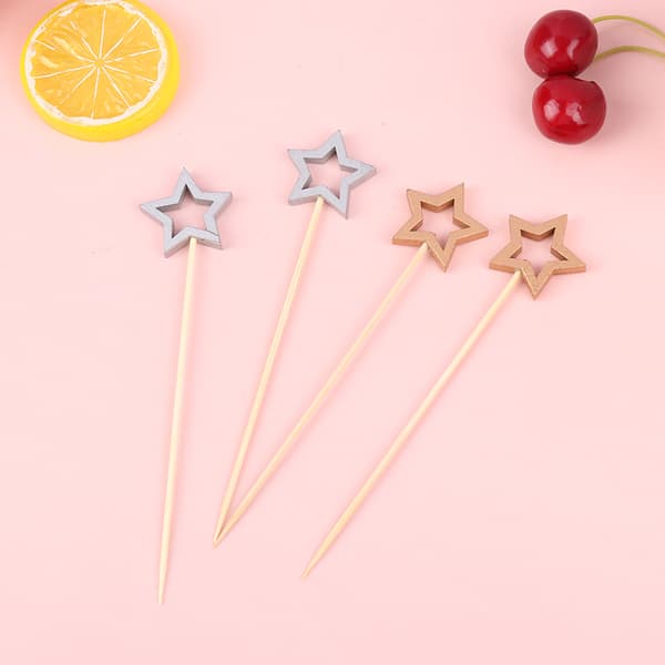 50st Star Shape Bambuspett Cocktailval Buffé Frukt Cu Silver