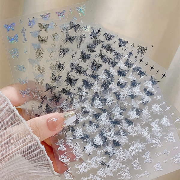3D Nageldekaler Butterfly Flower Transfer Stickers Nail Art Deco White
