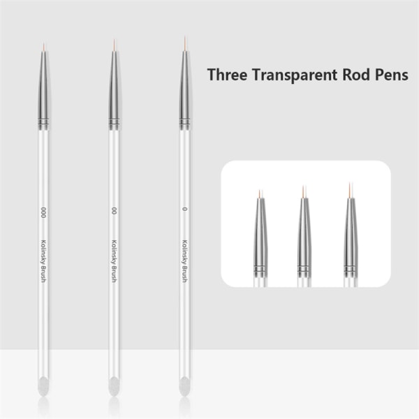 3 st/påse Nail Tools Akryl Rod Draw Line Nail Art Paint Draw M