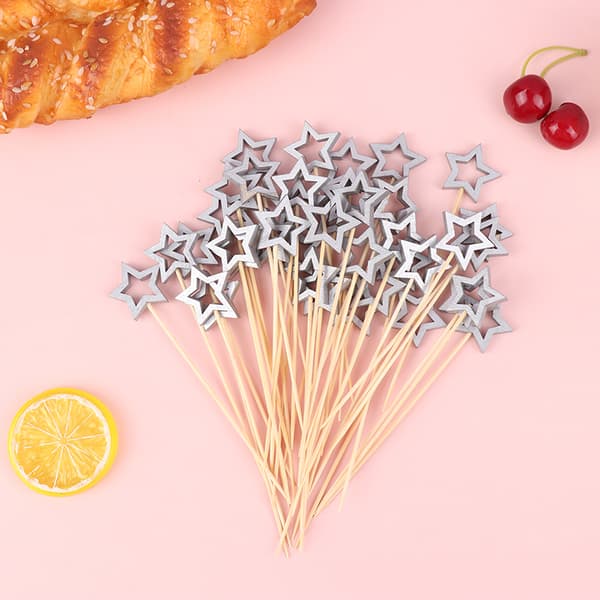 50st Star Shape Bambuspett Cocktailval Buffé Frukt Cu Silver