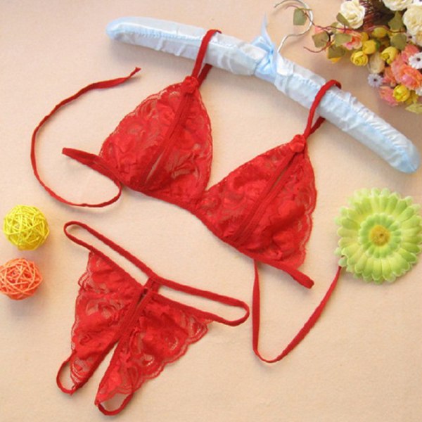 Damspets-BH G-String Set Bralette Underkläder Sovkläder Red