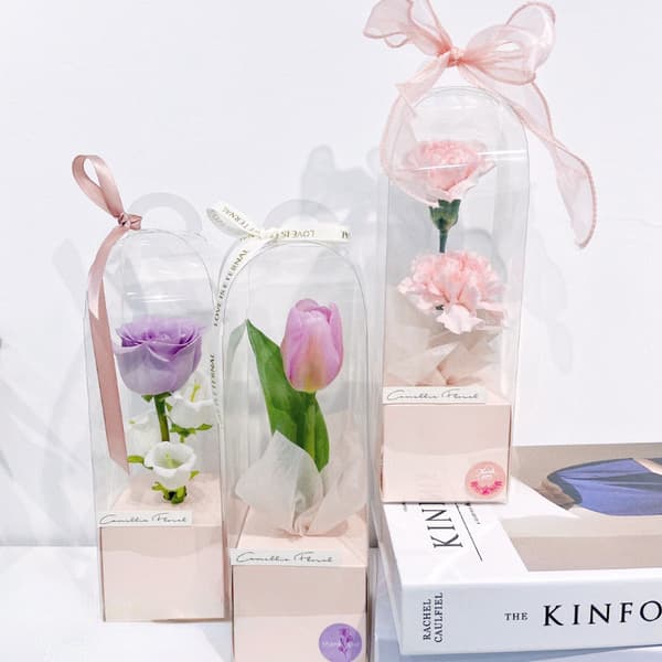 Transparent Rose Flower Box Plast Cake Packaging Box Florist White