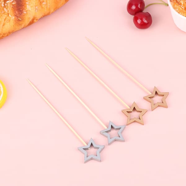 50st Star Shape Bambuspett Cocktailval Buffé Frukt Cu Silver