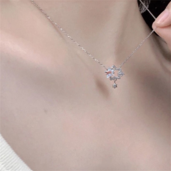 Hollow Rhinestone Double Star Halsband Dam Nyckelbenskedja D