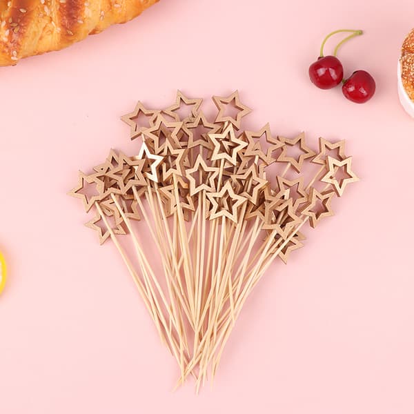 50st Star Shape Bambuspett Cocktailval Buffé Frukt Cu Silver