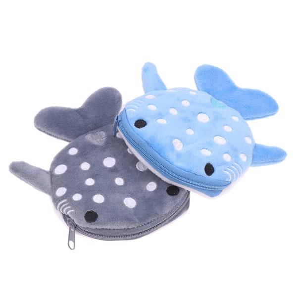 e Cartoon Plysch Shark Myntväska Plysch Dragkedja Djurplånbok Kid Blue