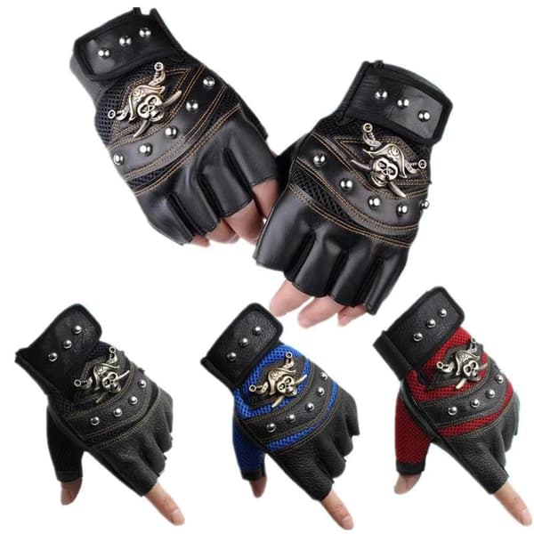 1Par Skulls Rivet PU Läder Fingerless Handskar Mode Hip Hop Black