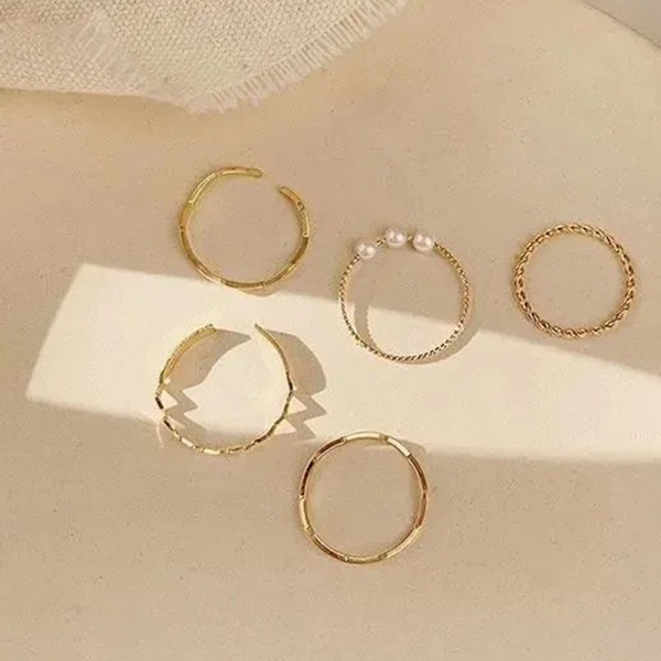 5PCS n Style Simple Pearl Finger Ring Set Öppning Justerbar R Silver