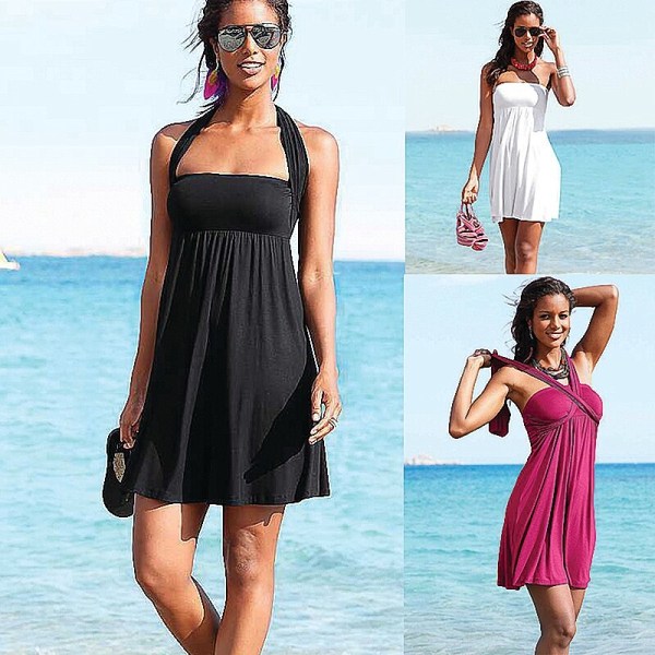 12 Solid Colors Multy Way Beaching Outfits Women Cover Ups Convertible Tunic Female Bandage Beachwear Swimsuit S.M.L. Pink XL