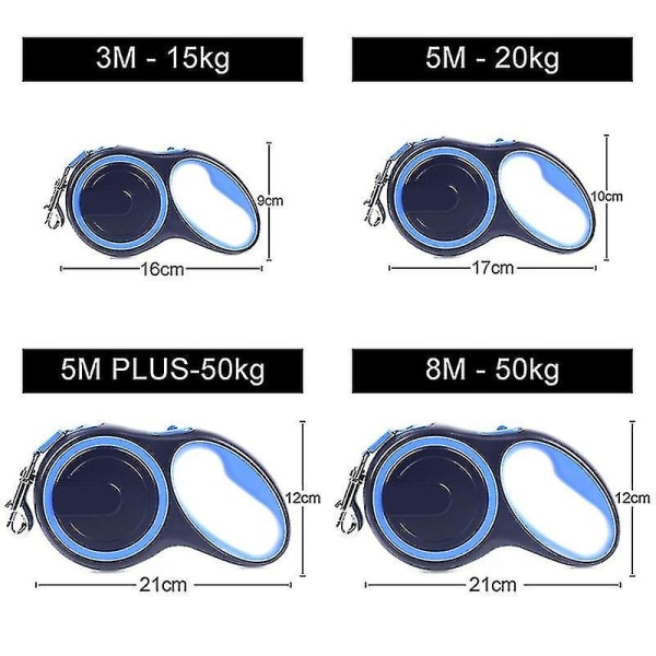 3m 5m 8m Durable Dog Leash Long Pet Retractable Lead Automatic Leash For Large Dogs Extending Big Dog Walking Running Leads Rope Blue 8m - 50 kg