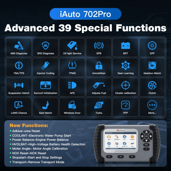 iAuto702 Pro ABS SRS Automotive Diagnostic Tool 37 Special Function ECU Coding Active Test OBD2 Scanner Free Update A+++ iAuto702 Pro