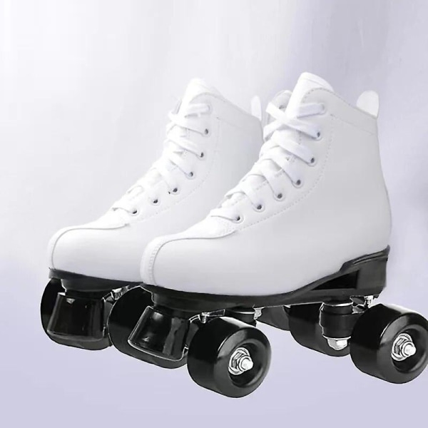 White Black Pu Leather Roller Skates Shoes Patins 2 Line Sliding Inline Quad Skating Sneakers Training 4 Wheels Size 34-45 Black wheel 2 39