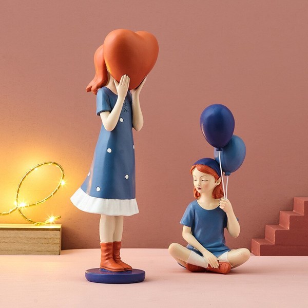 Nordic INS Girl Bedroom Decoration Balloon Girl Resin Sculpture Cute Figurines For Home Living Room Desktop Ornament Gifts D-Pink