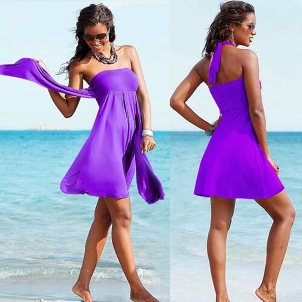12 Solid Colors Multy Way Beaching Outfits Women Cover Ups Convertible Tunic Female Bandage Beachwear Swimsuit S.M.L. Lavender XL