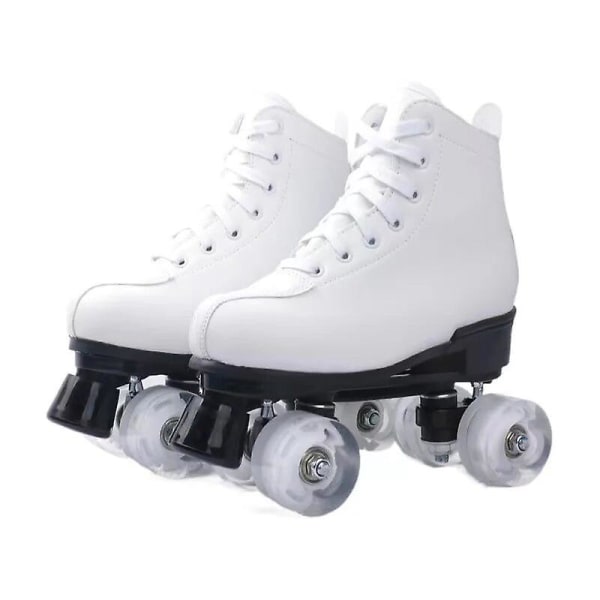 White Black Pu Leather Roller Skates Shoes Patins 2 Line Sliding Inline Quad Skating Sneakers Training 4 Wheels Size 34-45 PU wheel 2 36