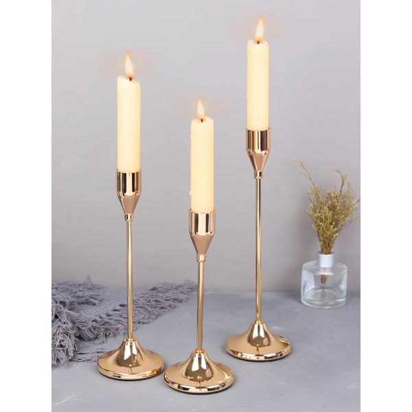 3Pcs/Set European style Metal Candle Holders Candlestick Fashion Wedding Table Candle Stand Exquisite Candlestick Christmas Tabl Light Yellow L