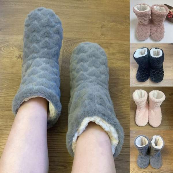 Winter Women Slippers Shoes Winter Couple Floor Socks Adult Non-Slip Thickening Velvet Indoor Dance High-Tube Slippers Pink 38-40