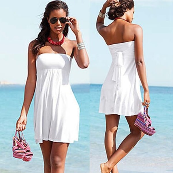 12 Solid Colors Multy Way Beaching Outfits Women Cover Ups Convertible Tunic Female Bandage Beachwear Swimsuit S.M.L. White XL