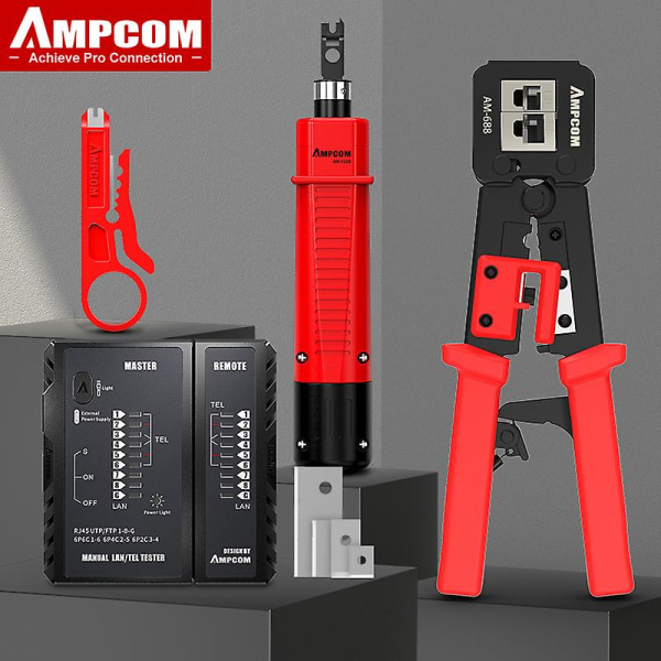 Rj45 Crimper Lan Tester Tool Set Ethernet Cable Stripper Punch Down Tool Rj 45 Rj11 Connectors 12 In 1 Cabling Repair Set AM688 No BOX