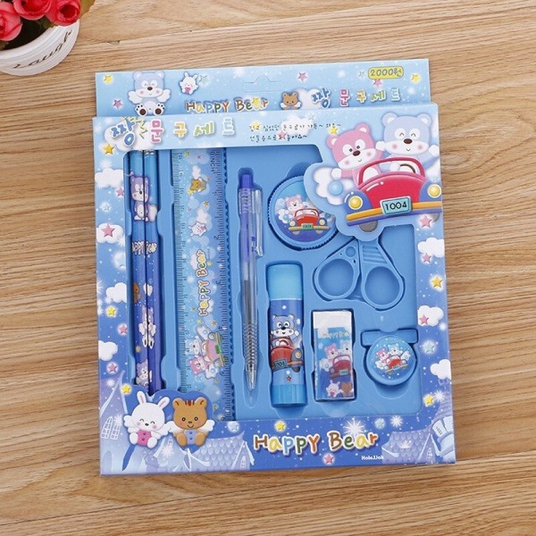 Student Stationery Set Children’s Stationery Gift Gift Box School Supplies 9-piece Set Birthday Gift blue