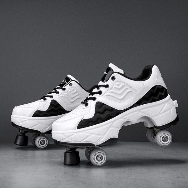 Women's Men's Deformation Parkour Shoes Four Wheels Rounds Of Running Shoes Casual Sneakers Deform Roller Shoes Skating Shoes Dark Grey 34 Foot length22cm