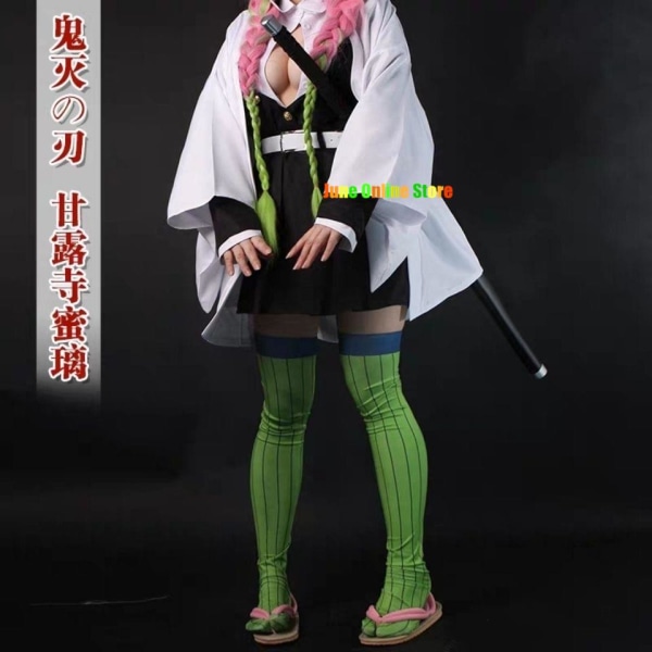 Anime  Kimetsu No Yaiba Kimono Kanroji Mitsuri Cosplay Costume Kisatsutai Sexy Clothes Women Halloween Costume wig Auburn 130cm