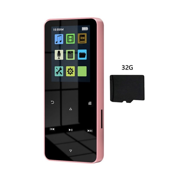 1.8 Inch TFT Music Player Touch Screen Bluetooth-compatible 5.0 Mp4 Video Player FM Radio with E-book Recording Built-in Speaker Pink With 32G