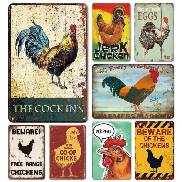 Chicken Vintage Poster Metal Tin Signs Iron Plate Rooster Hen Fresh Eggs Retro Decorative Plaque Farm Home Garden Wall Decor 30824 20x30cm