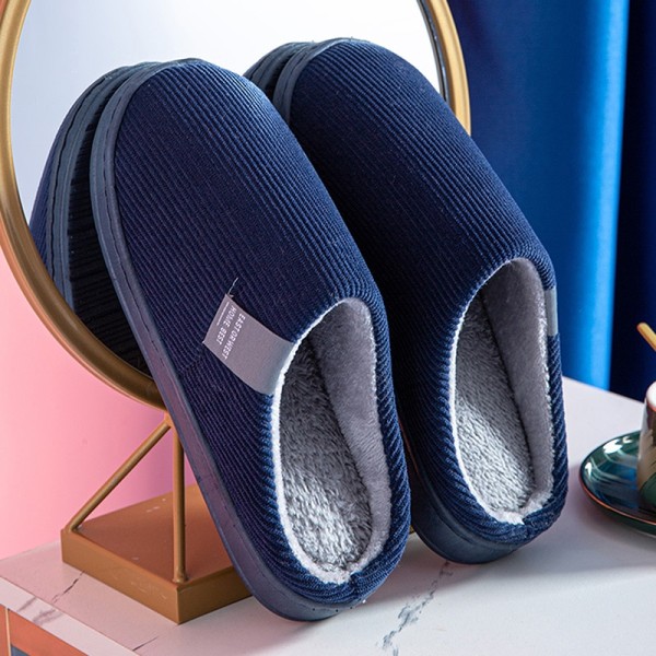 Winter Warm Slippers Polyester Cotton Women Men Home Shoes Simple Non-slip Indoor Slides Corduroy Couple Slipper Female Shoes royal blue 40-41