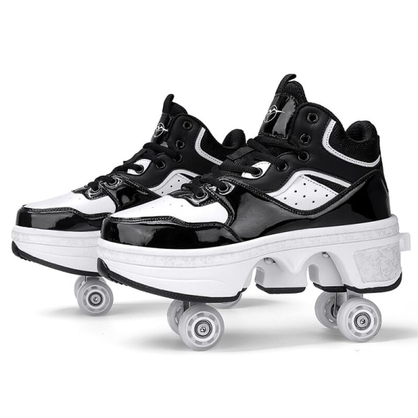 Unisex Youth Deformation Skating Shoes Four Wheels Rounds Of Roller Skate Shoes Casual Sneakers Deform Roller Shoes multi 38 Foot length24cm