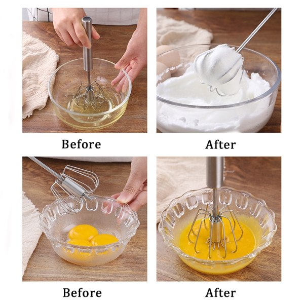 Semi-Automatic Egg Beater Manual Hand Mixer Self Turning Egg Stirrer Stainless Steel Egg Whisk Baking Blender Kitchen Accessorie L