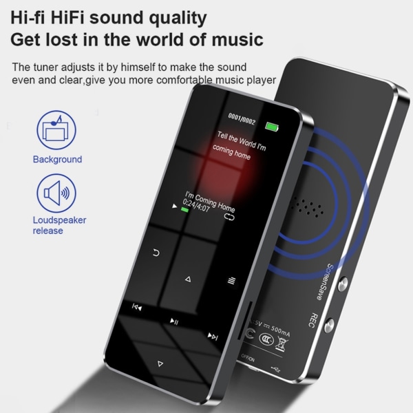 New 1.8 Inch Metal Touch MP3 MP4 Music Player Bluetooth-compatible 5.0 Fm Radio Video Play 8/32GB E-book Hifi Player Walkman Black No Memory Card