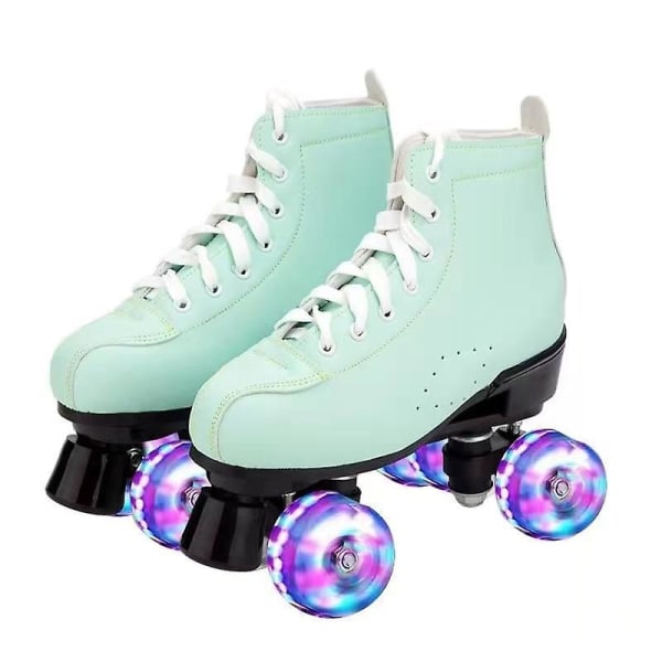 Women Girls Roller Skates Purple Green 2 Double Row 4 Wheels Shoes Pu Wheels Sliding Quad Skating Sneakers Training Flash Wheel Purple 34