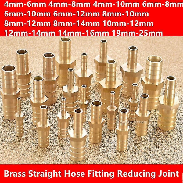 Brass Straight Hose Pipe Fitting Barb Reducing Water Pipe Joint 4 5 6 8 10 12 14 16 19mm Gas Copper Coupler Connector Adapter Tw 14mm-16mm