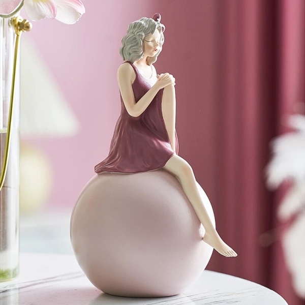 Nordic Home Decoration Modern Girl Swing Ornament Kawaii Bubble Girl Sculpture Living Room Desktop Figurine Resin Craft Gift B-RED