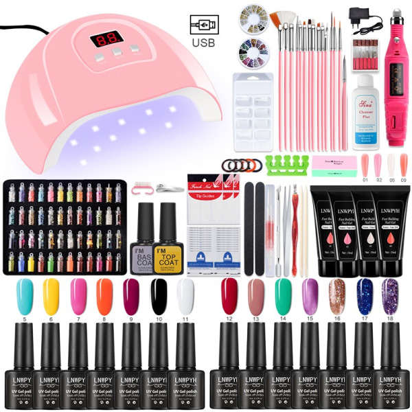 Poly Nail Gel Kit Professional Nail Set With 54/36/6W UV Lamp Acrylic Extension Gel Nail Polish All For Manicure Gel Tools Set Cream