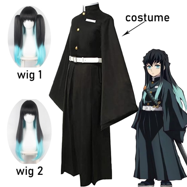 Tokitou Muichirou Cosplay Costume Anime Demon Slayer Cosplay Kimetsu No Yaiba Kisatsutai Uniform Wig Halloween Party Clothes Blue 120