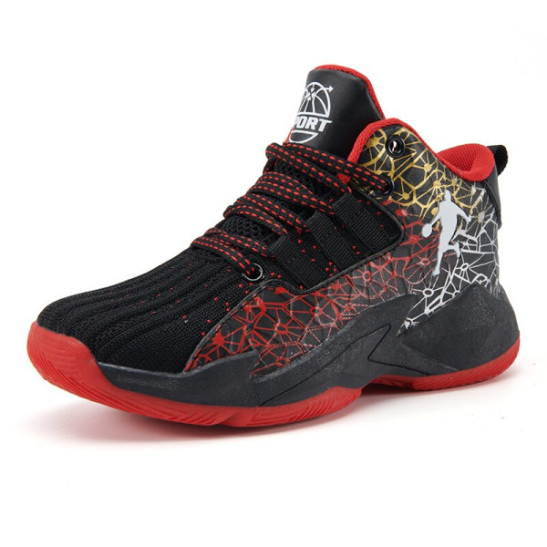 Boys'  Basketball Shoes for Children Mesh Breathable Girls' Basketball Shoes Thick Soled Anti-skid Children's Sneakers Red 38