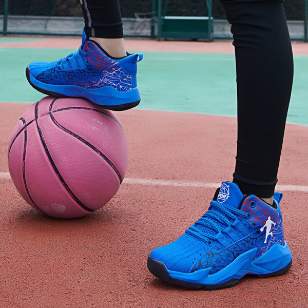 Boys'  Basketball Shoes for Children Mesh Breathable Girls' Basketball Shoes Thick Soled Anti-skid Children's Sneakers Red 38